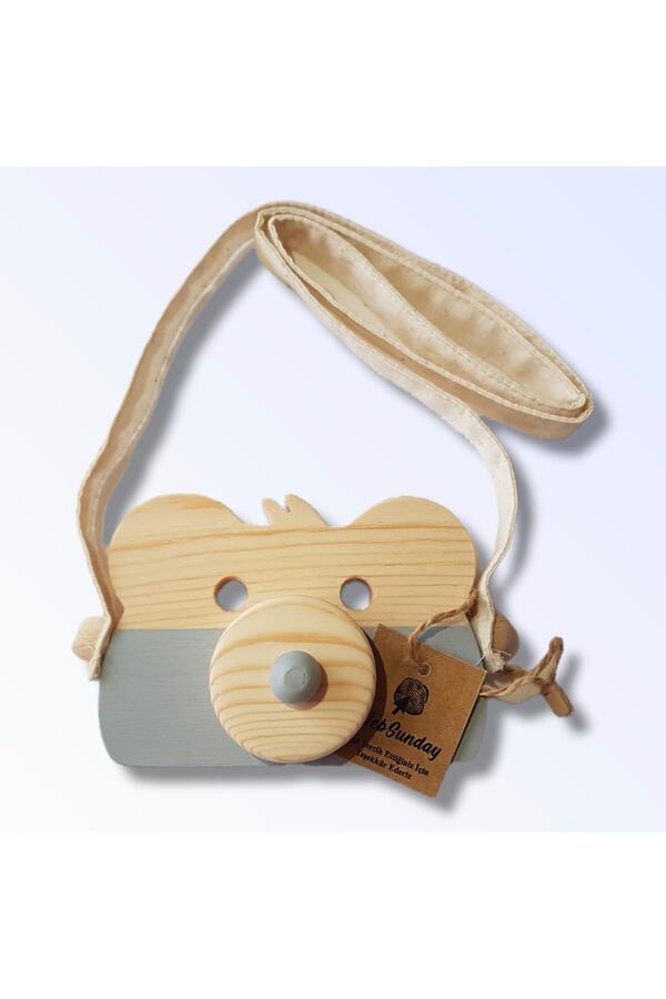 aswood Ahşap Eğitici Oyuncak Ayıcık Fotoğraf Makinesi, Şirin Oyuncak Kamera, Hayvan Oyuncak - Gri