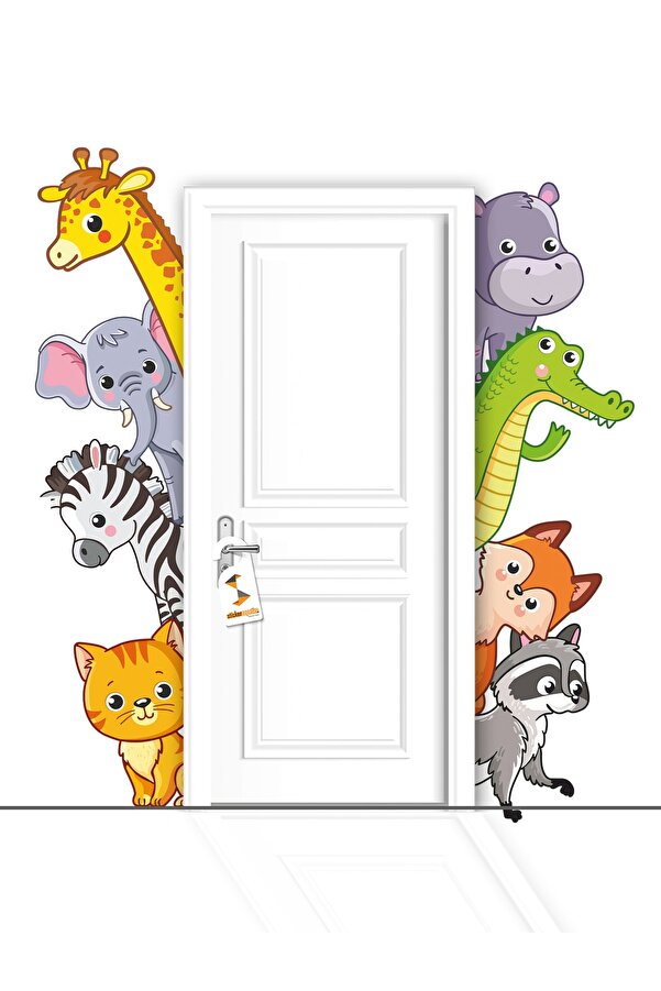 Sticker Sepetim Çocuk Odası Kapı Kenarı Dolap Dekoratif Duvar Sticker Sevimli Safari Hayvanlar Duvar Süsü