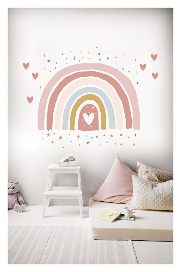 Sticker Sepetim Soft Renkli Puantiye Yıldız Kalpler Ve Gökkuşağı Dekoratif Çocuk Odası Duvar Süsü Duvar Sticker