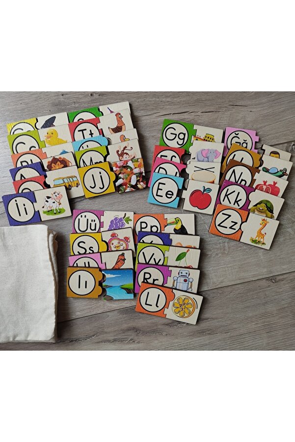 Ankebut Montessori Renkli Alfabe Eşleştirmeli Puzzle 9 Cm * 4,5 Cm