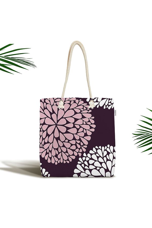 Realhomes-Plum Floor Drop Design Digital Printed Modern Zippered Fabric Beach Bag 1