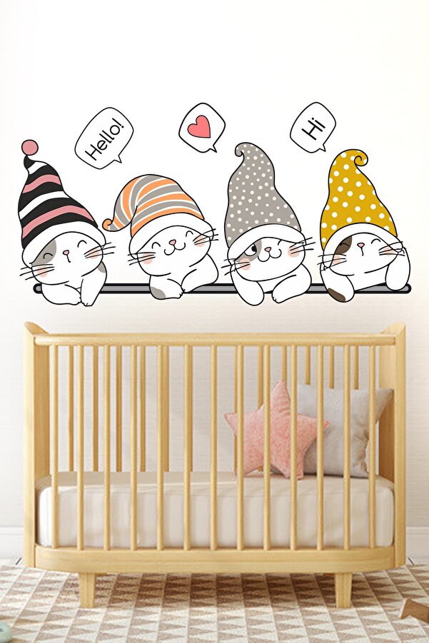 Sticker Sepetim Çocuk Odası Kapı Kenarı Dolap Duvar Ve Çok Amaçlı Sticker Sevimli Kedicikler Duvar Süsü