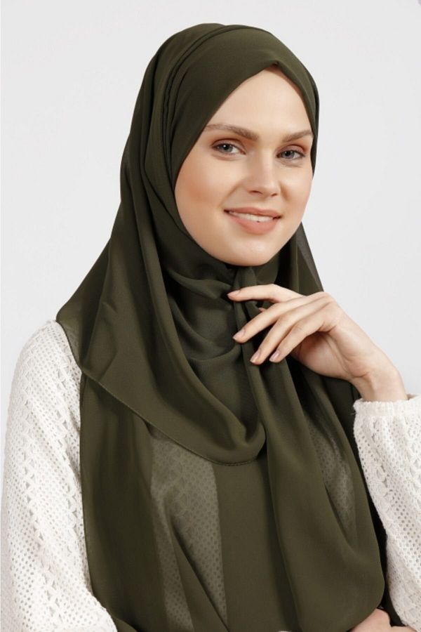 Differenza-شال شيفون كريب كاكي داكن 1
