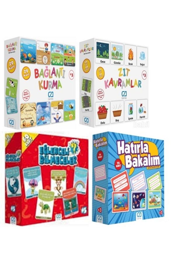 CA Games-Connecting + Opposite Concepts + Fun Riddles + Remember 4 Piece Educational Set 1