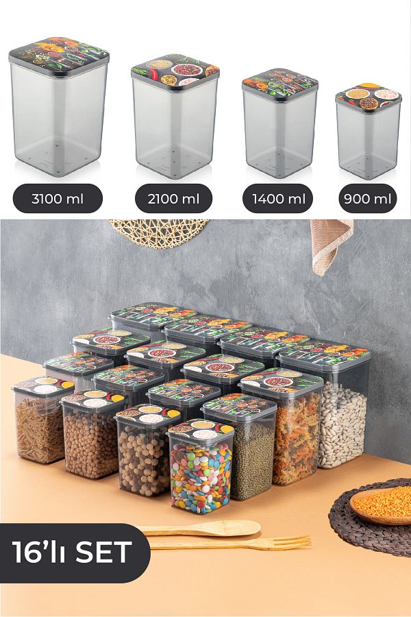 Vienev-16-Piece Mono Food Storage Container Jumbo Set 4x(900 ml, 1400 ml, 2100 ml, 3100 ml) 1
