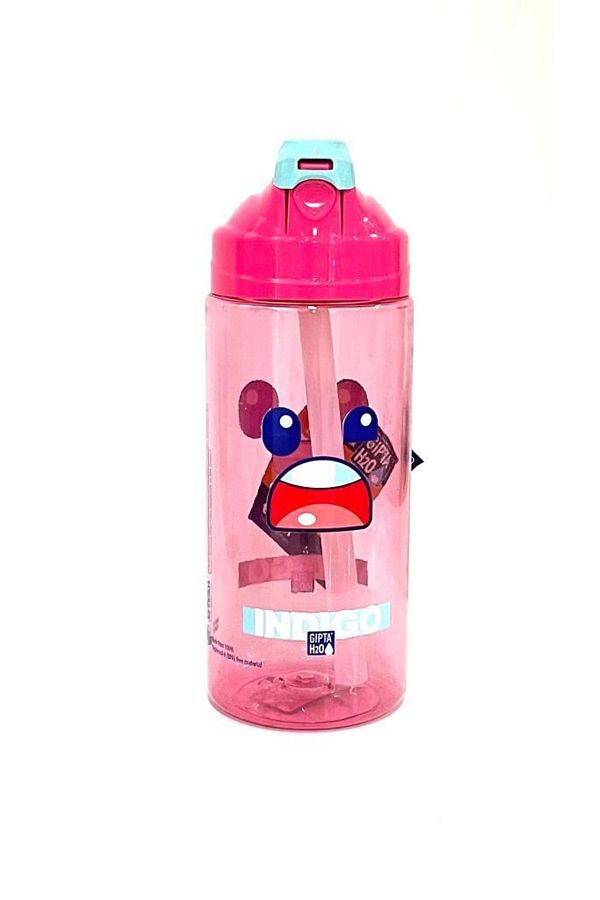 Gıpta-Pink Indigo Tritan Patterned Flask with Straw 500 Ml 1