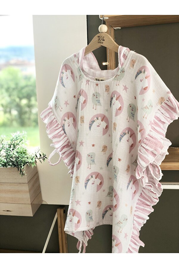 Asu Baby&Kids Unicornbird Organik Pamuk Fırfırlı Müslin Panço
