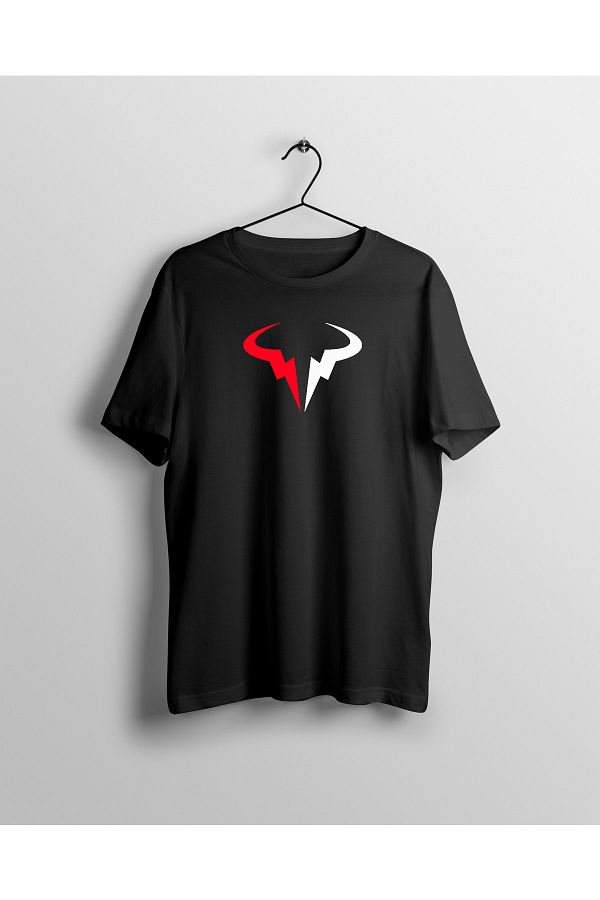 YEACHY Unisex Black Rafael Nadal Tennis Printed T shirt Trendyol