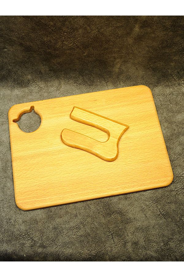 qetum-Wooden Cutting Board and Wooden Knife for Children (Cat Themed) 1