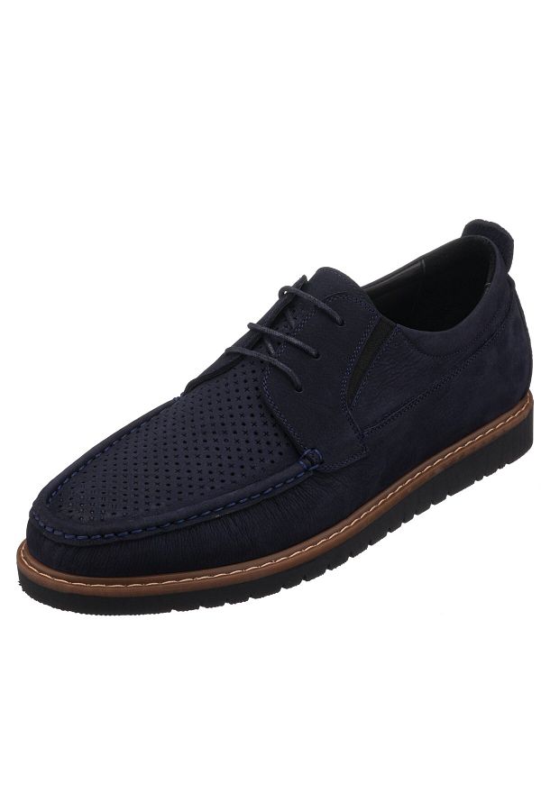 riadam Krt103 Navy Blue Calf Nubuck Leather Top Quality Comfortable Wide Mold Large Size Shoes Trendyol