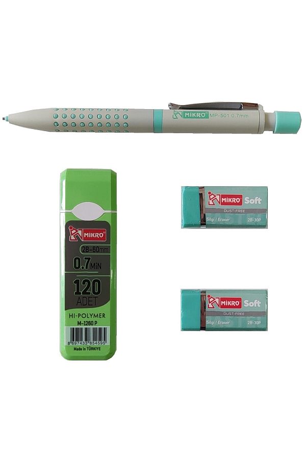 Mikro-Pastel Colors V. Pen Set (mp-501 0.7 V. Pen + 120 Hi-polymer 60mm 2b Nib + 2 Soft P. Erasers) 1