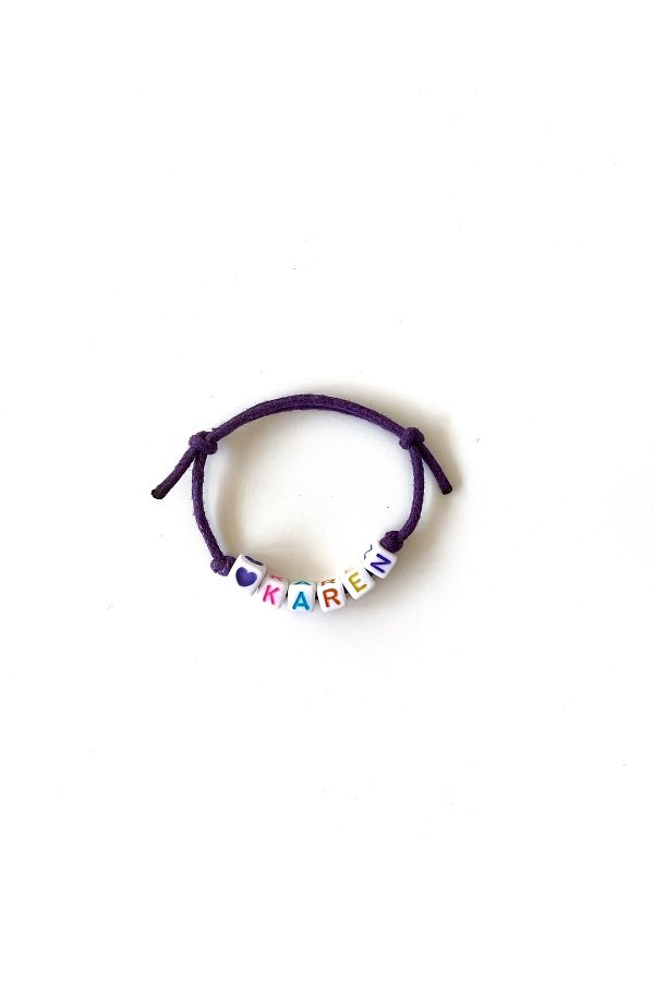 TAKI BY EKİN-Purple String Name Bracelet with Heart 1