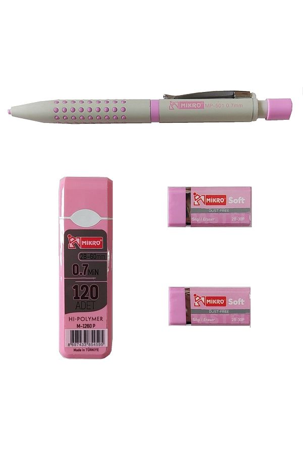 Mikro-Pastel Colors V. Pen Set (mp-501 0.7 V. Pen + 120 Hi-polymer 60mm 2b Nib + 2 Soft P. Erasers) 1