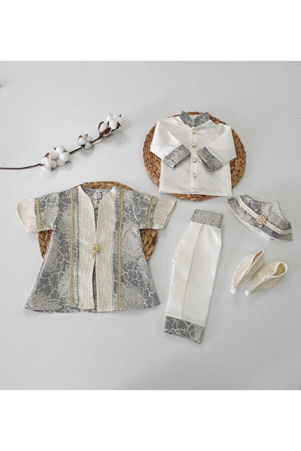 Petite Ponpon Baby Erkek Bebek Mevlütlük Şehzade Sünnetlik Sünnet Kıyafeti Krem- Altın Rengi 1 Yaş