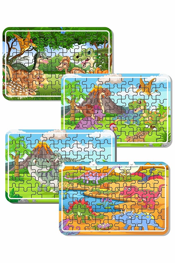 LİPYOS Sevimli Dinazorlar 54 Parça 4 Adet Ahşap Puzzle Seti