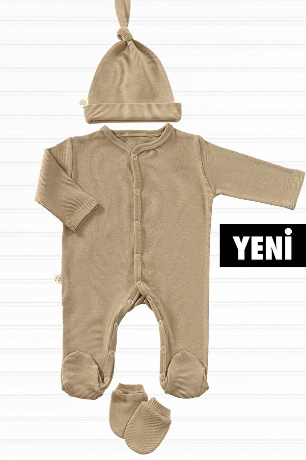 tinylamb Tiny Team 3 Parça Organik Pamuk Yenidoğan Mini Hastane Çıkış Seti-toprak Rengi