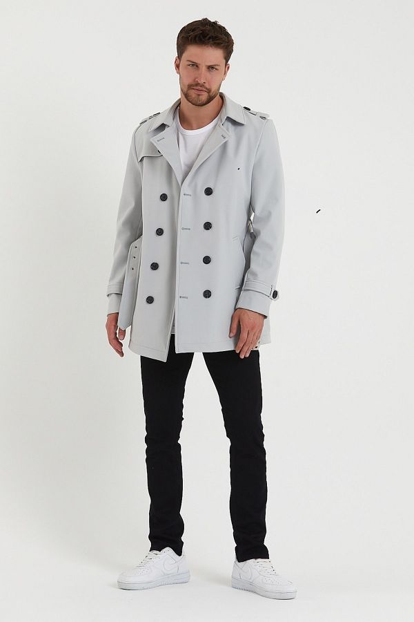 Mens stone trench coat top