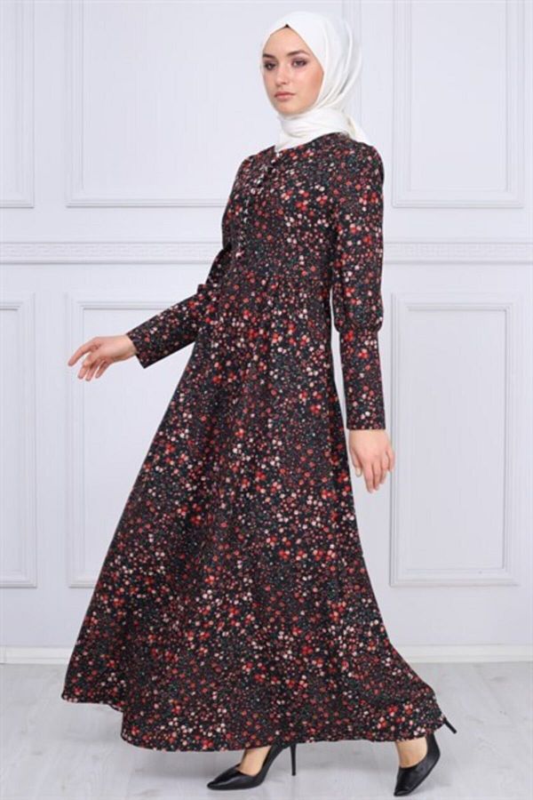 Modamihram-Hijab-Kleid mit Knopfdetail in Schwarz 1