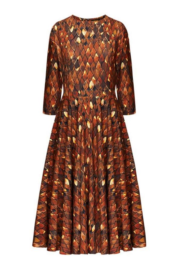 Faberlic-Brown Firebird Print Long Dress Size 46 1