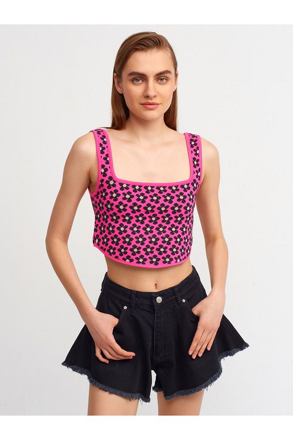 Dilvin-10212 Curved Front Strap Knitwear Undershirt-fuchsia 1