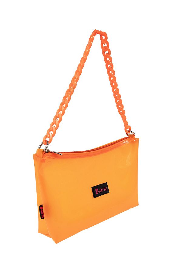 Bakras Orange Semi Transparent Plastic Chain Strap Baguette Bag baguette Beach Bag Trendyol