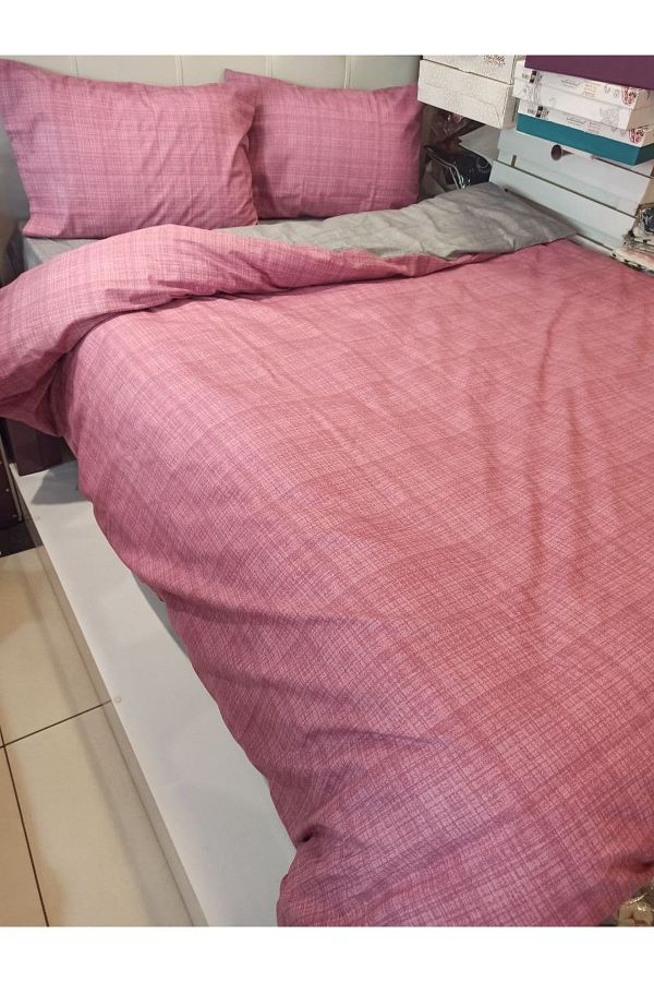 ŞENER HOME-Double Sided Useable Sheet Elastic Double Duvet Cover Set - Rose, Gray 1