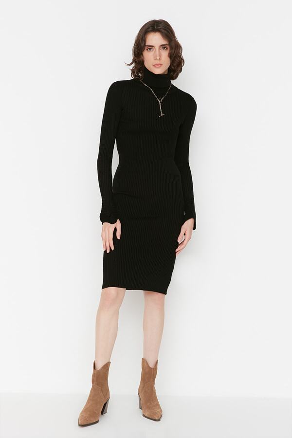 Trendyol Collection-Czarna mini sukienka z dzianiny z falbankami - TWOAW20YN0005 1