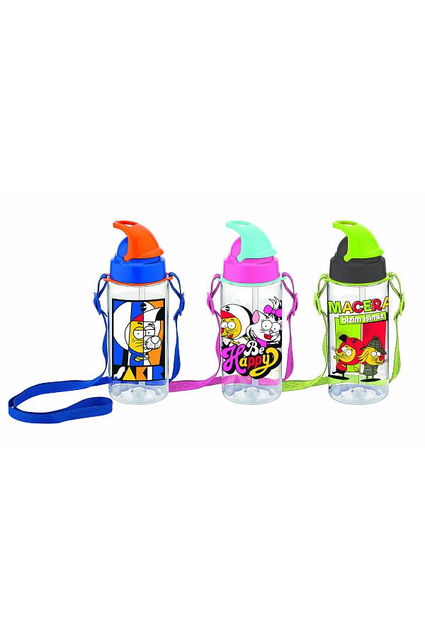 Gıpta-Kral Şakir Patterned Tritan Flask with Straw (Drinker) 500 Cc (mixed Color 1 Piece) K222025 1