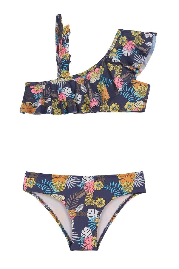 AQUELLA-Set de bikini pentru copii, cu un singur umăr, cu model de flori mixte 1