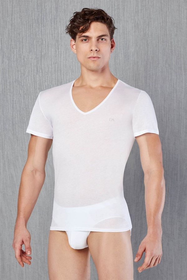 Doreanse-Tricou pentru bărbați, foarte subțire și elegant, din material de bumbac, cu decolteu în V, cu mânecă scurtă 2530 1