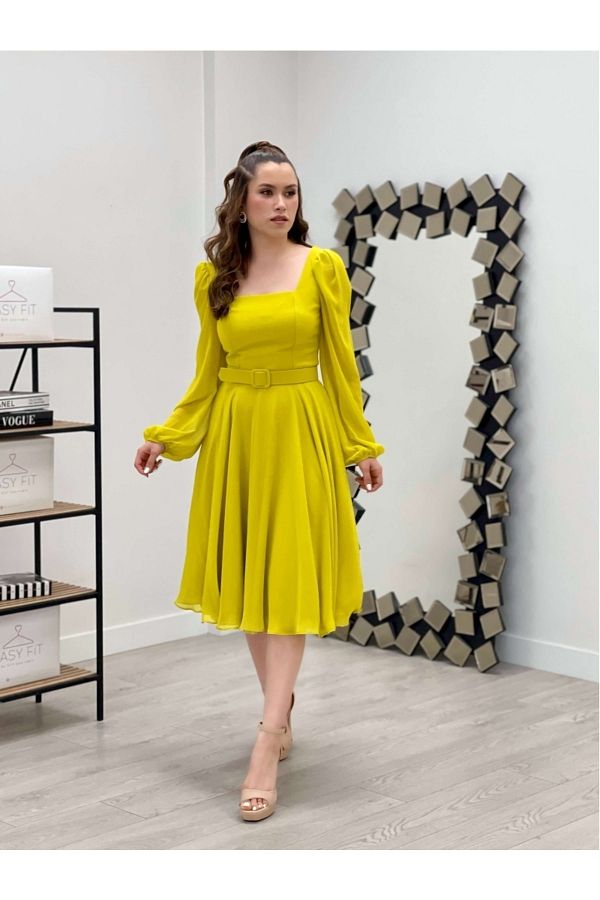 Yellow chiffon midi dress hot sale