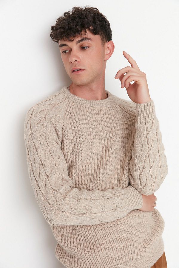 Trendyol Collection-Casual Stone Unisex Woll-Strickpullover mit Rundhalsausschnitt – Haarstrickdetail TMNAW22KZ2059 1