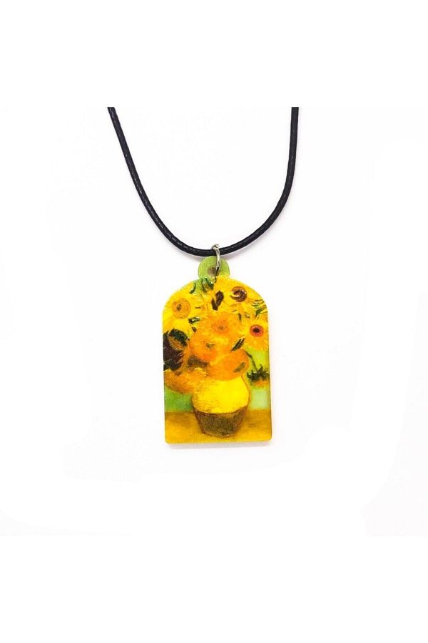 Acousticworld-Vincent Van Gogh Sunflower Faux Leather String Gift Necklace Jewelry 1