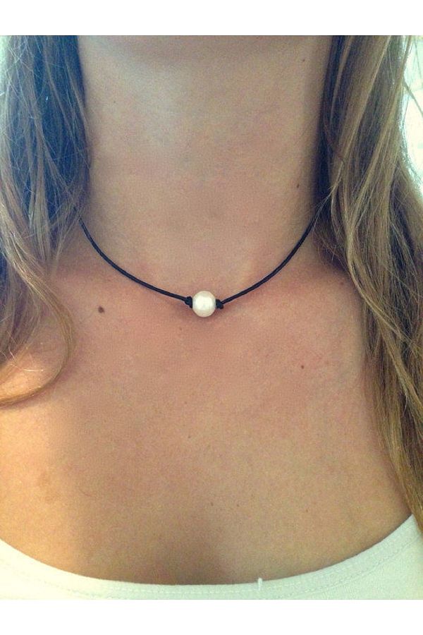 Pearl necklace black string sale