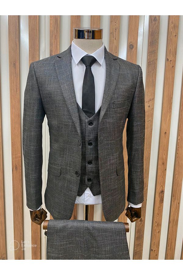 Costtum Men's Wear-Woven Melange Vest Suit 1