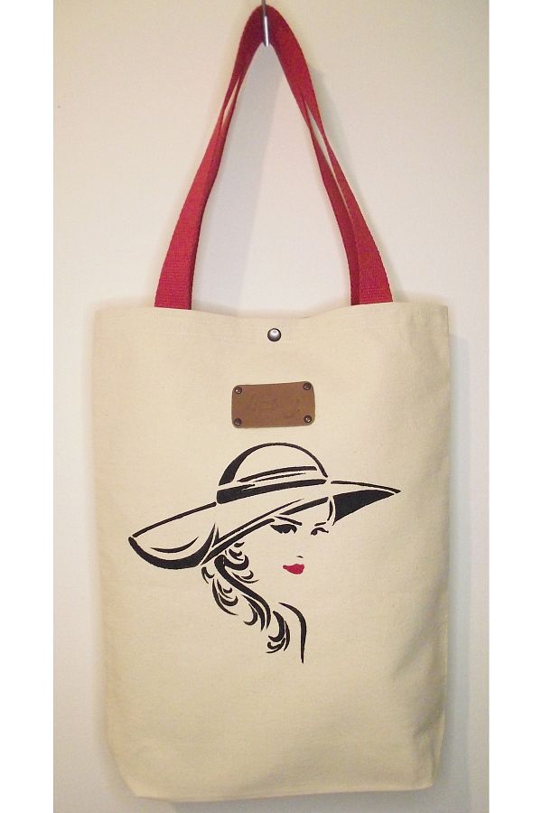 besty bagg Thick Canvas Tote Bag with Red Silhouette Pattern Trendyol