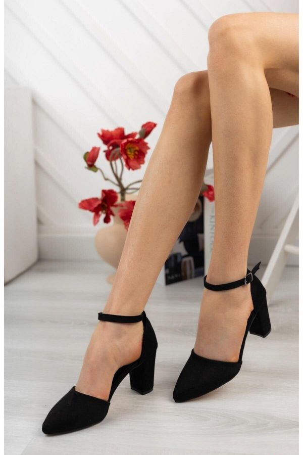 MEL KMERT Women s Black Suede Ankle Strap High Heel Shoes 9 Cm Trendyol
