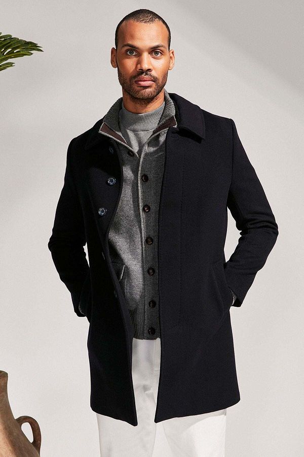 Silk and Cashmere Men s Coat Navy Blue Cashmere Blend Trendyol