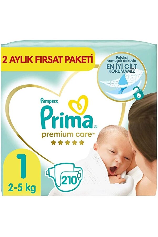 Prima Bebek Bezi Premium Care 1 Beden Yenidoğan, 2 Aylık Fırsat Paketi, 210 Adet