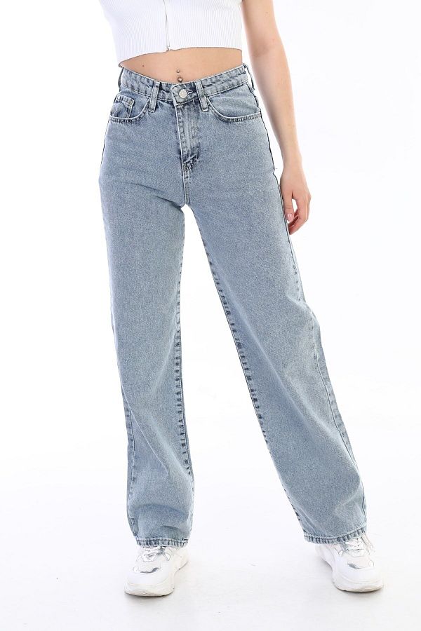 Ramrod-Lycra 90's Women's Blue Super High Waist Loose Leg Denim Jeans Palazzo Pants 1