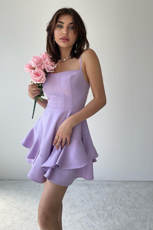 lovebox Adjustable Thin Strap Skirt with Floor Detail Lilac Evening Dress Lilac Graduation Dress 102 Trendyol