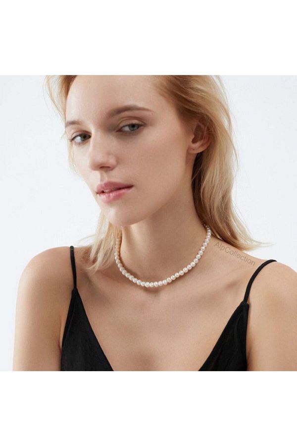 Acousticworld White Plastic Pearl Look 40 Cm Choker Necklace Jewelry Accessory Trendyol