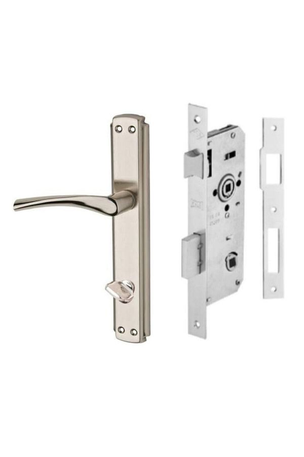 ARON-Brawo Mirrored Bathroom-WC Handle Left - 40mm Oval Mirror Bathroom-WC Lock Set Set of 2 1
