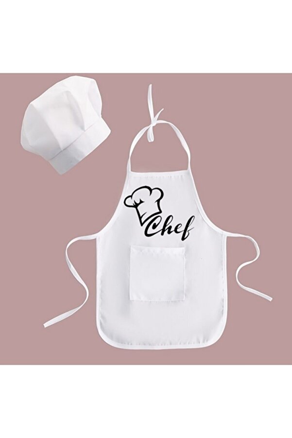 RAY TİCARET Beyaz 2 Parça Önlük Set Çocuk Şef Önlük Mutfak Önlük Aşçı Önlük