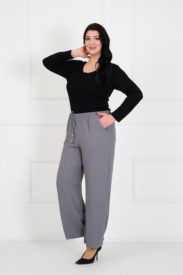 By Alba Collection-بنطلون أيروبين رمادي للسيدات بخصر مطاطي وجيب 1