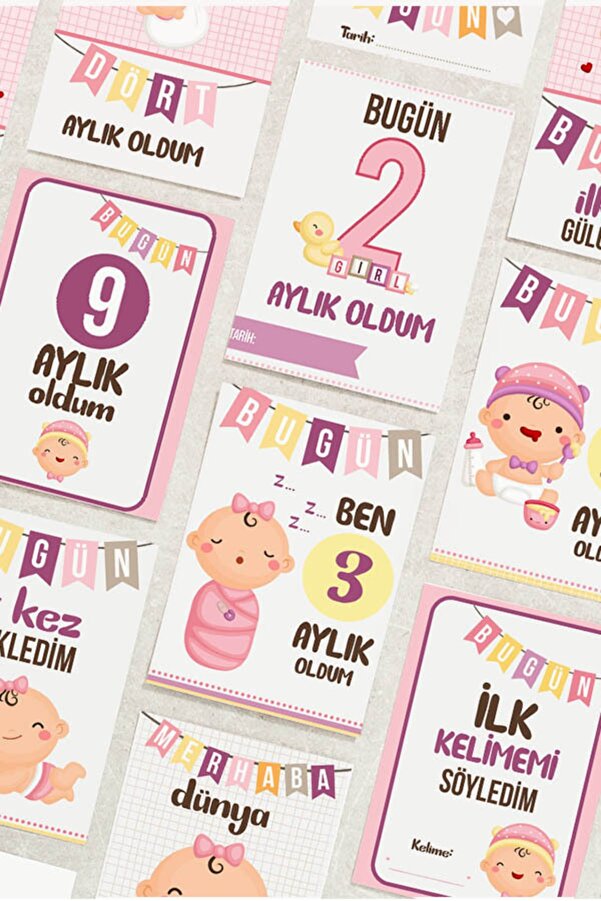 hediyemen Kız Bebek Aylık Fotoğraf Çekim Anı Kartları 24 Adet