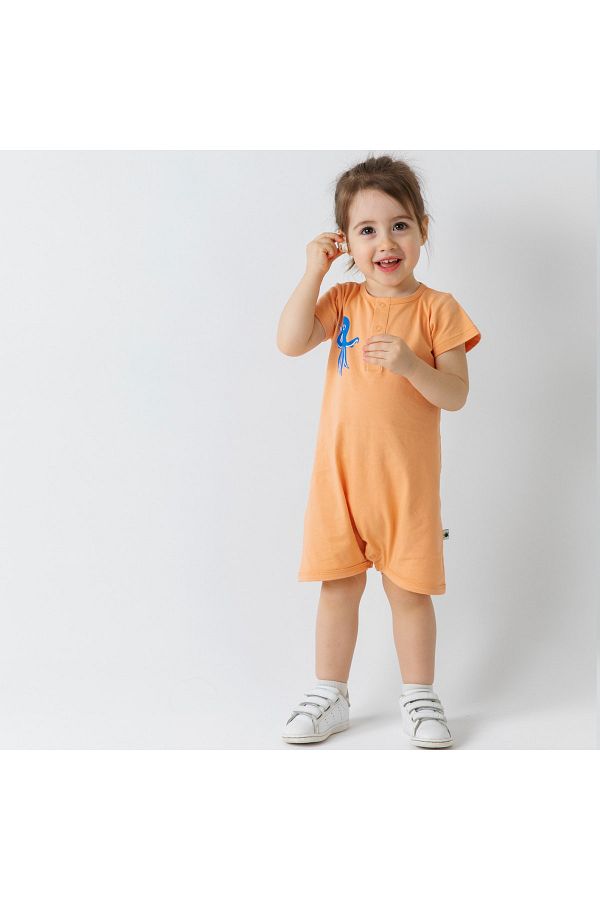 Little Yucca-Sunny Organic Cotton Shorts Jumpsuit - Coral 1