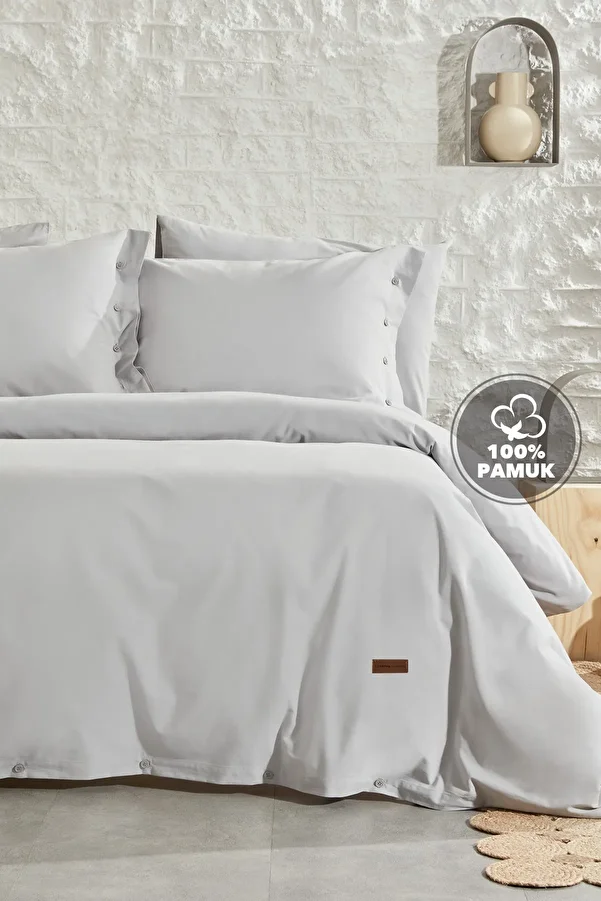 Yataş-Plain Double Ranforce Washable Duvet Cover Set - Gray 1