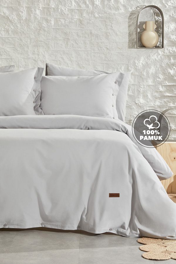 Yataş-Plain Single Ranforce Washable Duvet Cover Set - Gray 1