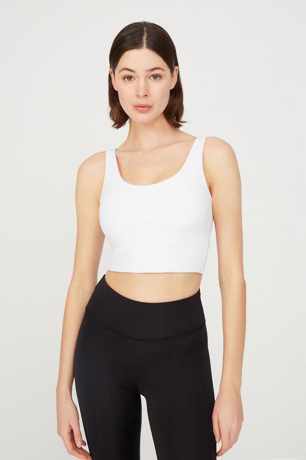 Los Ojos-Weißes, leicht unterstütztes Bustier-Crop-Top mit Ausschnitt am Rücken 1